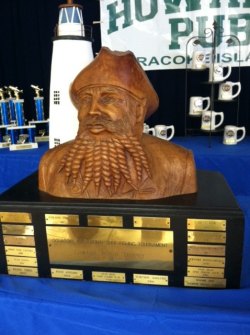 The Edward Teach Trophy stays on Ocracoke, and each year's winner gets their name plate added.